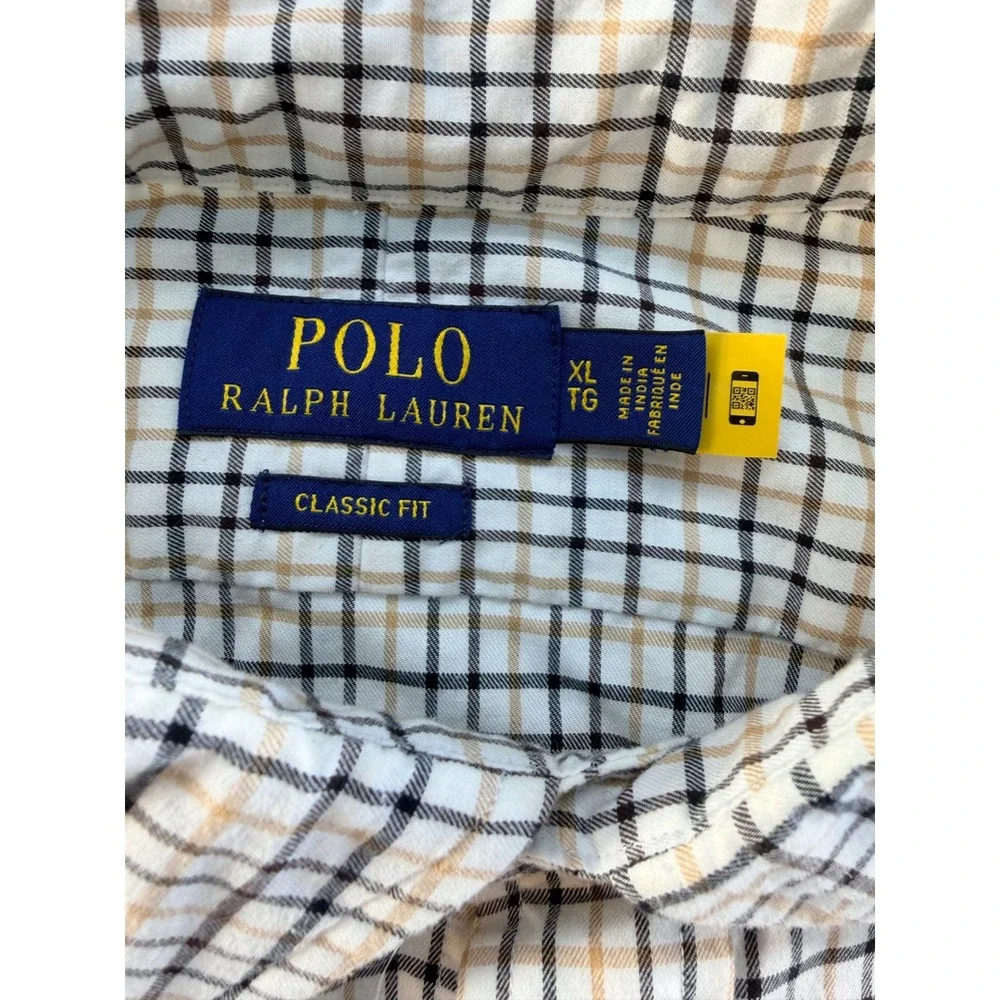 Polo Ralph Lauren Mens XL Classic Fit Tattersall Check Button Down Shirt Tan